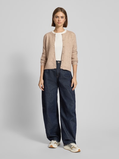 Pieces Regular Fit Strickjacke mit Woll-Anteil Modell 'MALOU' Taupe 1