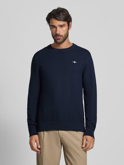 Gant Strickpullover mit Rundhalsausschnitt und Logo-Stitching Dunkelblau 4