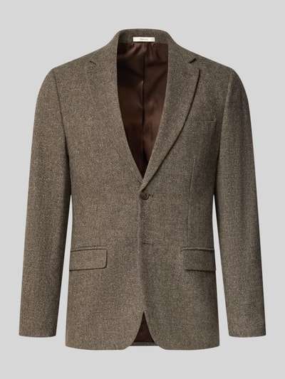 Produktfoto, Slim Fit Sakko mit Pattentaschen aus Wolle von Selected in Braun, klassische Webware, Reverskragen, 2-Knopf-Verschluss, gerade Formen