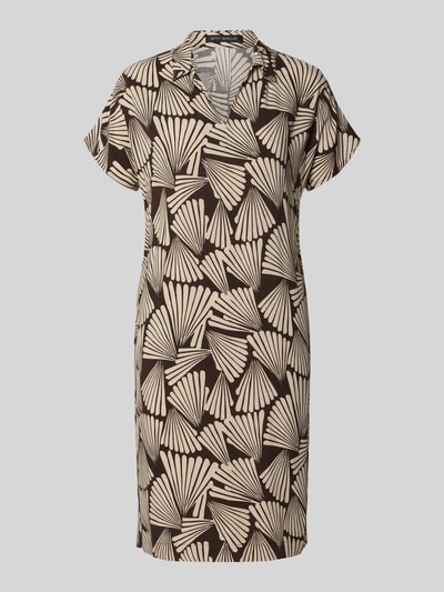 Produktfoto, Knielanges Kleid aus Viskose mit Umlegekragen von Betty Barclay in Straight Fit, grafisches Braun-Beige Muster, V-Ausschnitt, Damen, Konfektionsgröße 36, Rückenlänge 77 cm, Brustweite 48 cm, Ärmellänge 14 cm, glatte Textur