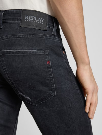 Replay Straight Fit Jeans im Destroyed-Look Modell 'GROVER' Black 3
