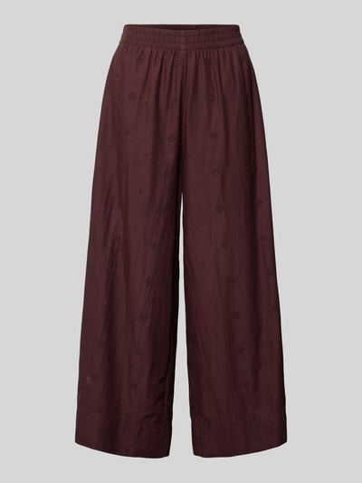 Produktfoto, weinrote Regular Fit Culotte mit Stickereien von Marc O'Polo DENIM, weiter Schnitt, Struktur-Textur, Damen Culotte
