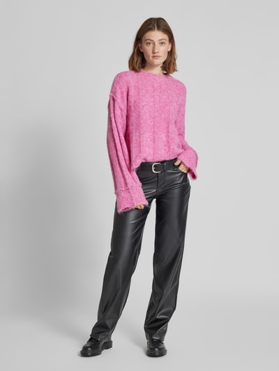 Pieces Loose Fit Strickpullover mit Wollanteil und Details an den Säumen Modell 'RUBBLE' Rosa 1