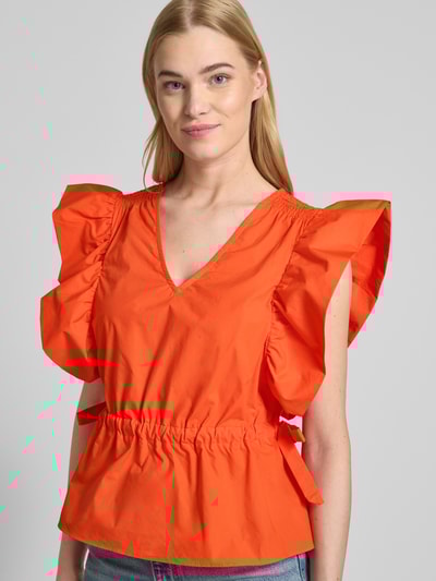 YAS Blousetop met V-hals en volants, model 'ULEA' Rood - 3