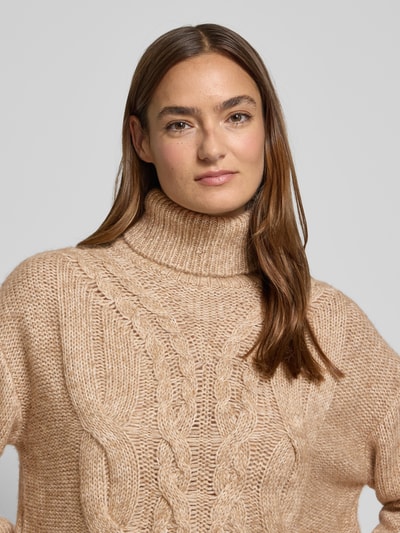 Oui Sweter z dzianiny z golfem Beżowy melanż 3