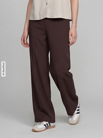 Raphaela By Brax Wide leg wijdte broek van viscosemix model 'Lillyth' Donkerbruin - 4