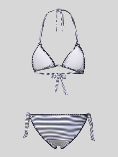 Produktfoto, Bikini-Set mit Label-Detail Modell 'NUCODIMKA' von Banana Moon im Streifen-Design, Material-Mix mit Stretch-Anteil, körpernaher Schnitt, Neckholder, Schnürverschluss.