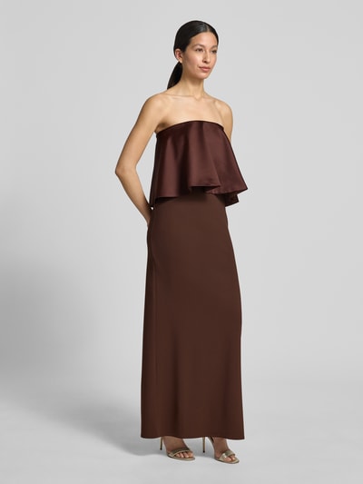 Rinascimento Slim Fit Maxikleid mit Satin-Besatz Schoko 1