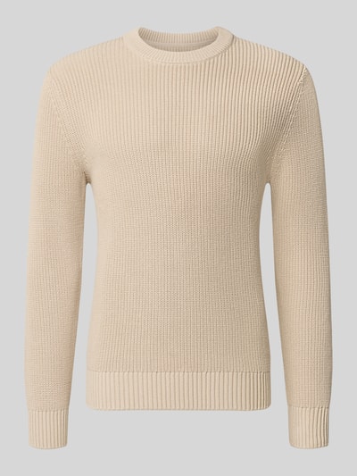 Produktfoto, Regular Fit Strickpullover aus reiner Baumwolle von MCNEAL, beige, Rundhalsausschnitt, elastische Abschlüsse, glatte Textur