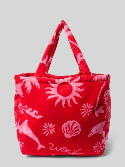 Produktfoto, Tote Bag mit Label-Patch Modell 'Tulum' von WOUF z bawełny ekologicznej, czerwono-różowy wzór, główna przegroda, szerokość w rozmiarze 1: 34 cm, długość w rozmiarze 1: 33 cm, głębokość w rozmiarze 1: 34 cm, długość paska: 59 cm