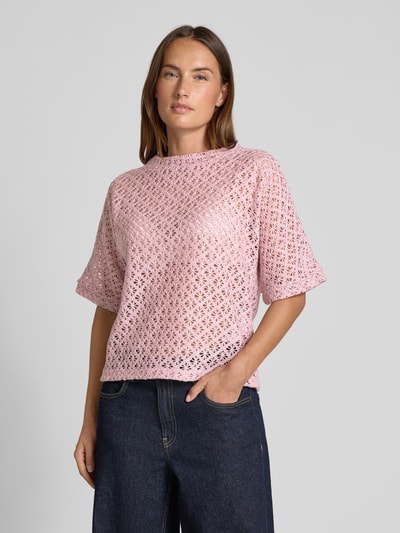 More & More Sweter z dzianiny z haftem angielskim Różowawy 4