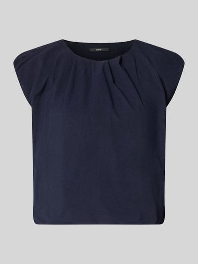 Produktfoto, T-Shirt mit Rundhalsausschnitt und Drapierungen von Zero in Dunkelblau, Regular Fit, Kappärmel, glatte Struktur