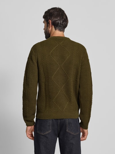 Manuel Ritz Gebreide pullover met kabelpatroon en ronde hals Petrol - 5