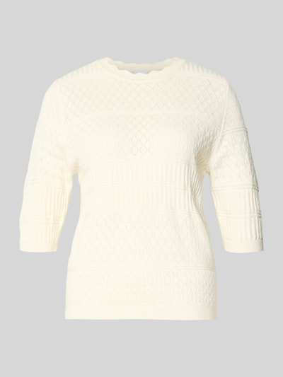 Produktfoto, cremefarbener Strickpullover mit 1/2-Arm Modell 'MILOS' von Vila, Viskose-Mix, Rundhalsausschnitt, Regular Fit, feine Strukturmuster