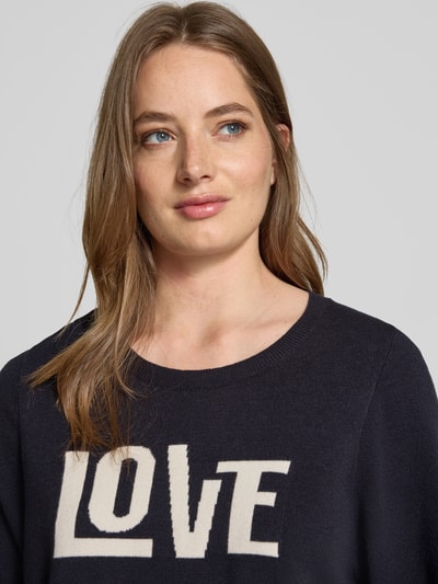 Milano Italy Oversized Strickpullover mit 3/4-Ärmel Marine 3