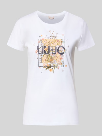 Liu Jo White T-shirt met labelprint en siersteentjes Wit - 2