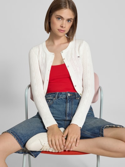 Tommy Jeans Slim fit cardigan van pointelle Offwhite - 3