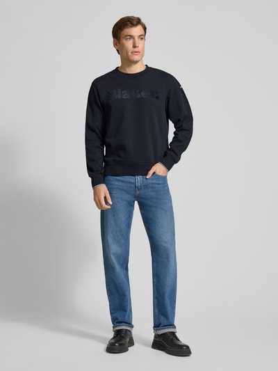 Blauer Usa Sweatshirt met labelprint, model 'Crosby' Marineblauw - 1