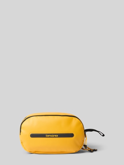 Produktfoto, Kosmetiktasche mit Logo-Detail Modell 'Ecodiver' von Samsonite, gelb mit schwarzem Reißverschluss, glatte Oberfläche, Maße 25x17x9 cm, Herren Kosmetiktasche mit geteiltem Hauptfach und Innenfach