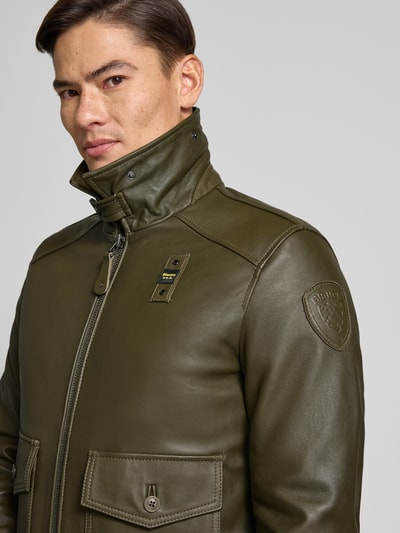 Blauer Usa Lederjacke mit Pattentaschen Modell 'CHEITON' Oliv 3