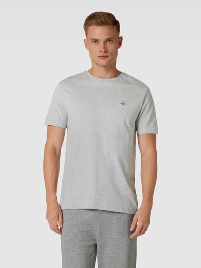 Gant Regular fit T-shirt met labelstitching, model 'SHIELD' Middengrijs gemêleerd - 4