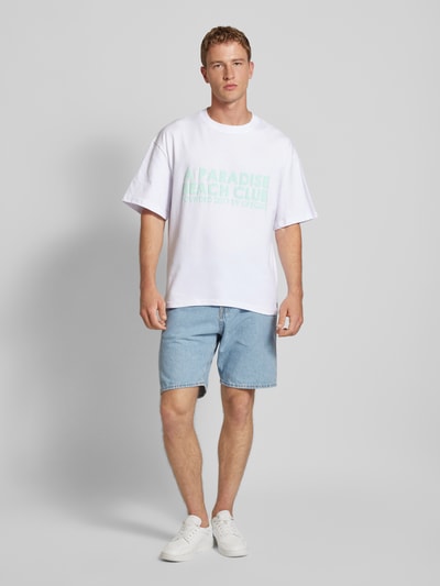 PEQUS Oversized T-Shirt mit Label-Print Weiss 1