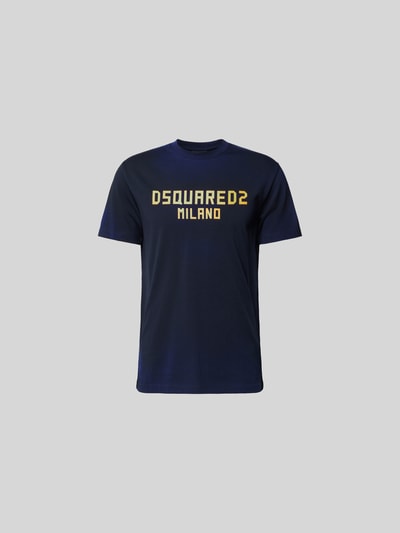 Produktfoto, Cool Fit T-Shirt aus reiner Baumwolle von Dsquared2 in Dunkelblau mit gelbem Statement-Print, Rundhalsausschnitt, semitransparent