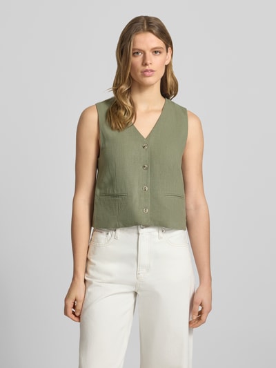 PIECES Regular Fit Weste aus Viskose-Leinen-Mix Modell 'VINSTY' Dunkelgruen 4