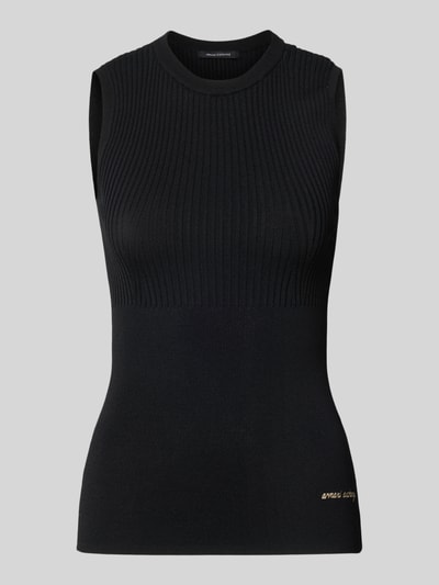 Produktfoto, Top aus Viskose-Mix in Ripp-Optik von Armani Exchange in Schwarz mit Rundhalsausschnitt und Label-Stickerei, eng anliegend