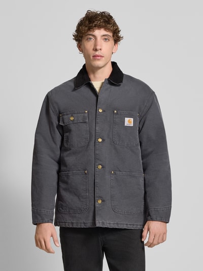 Carhartt Work In Progress Regular fit jack met platte kraag, model 'Chore' Antraciet - 4