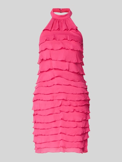 Produktfoto, Neckholder-Cocktailkleid im Stufen-Look von Lipsy in Pink, Gerader-Schnitt, Minikleid, strukturierte Stofftextur, Rückenlänge 66 cm, Brustweite 37 cm bei Größe 36