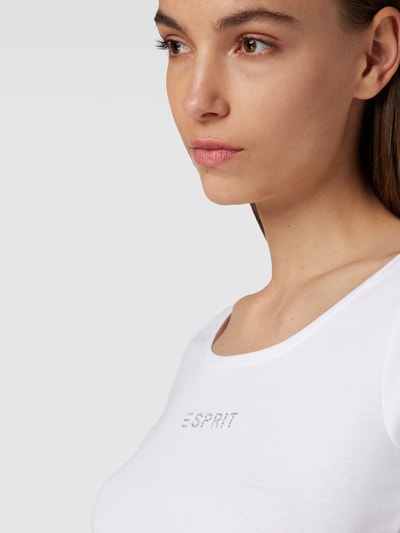 Esprit T-Shirt mit Rundhalsausschnitt und Ziersteinbesatz Weiss 3