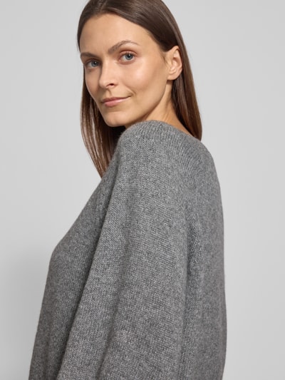 Oui Sweter krótki z dzianiny z prążkowanymi wykończeniami Średnioszary 3