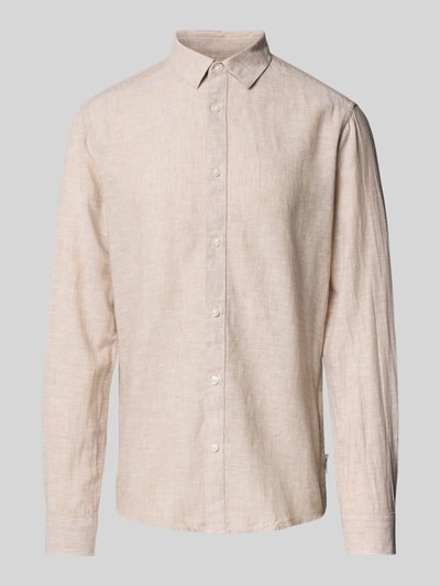 Only & Sons Slim fit linnen overhemd met kentkraag, model 'CAIDEN' Beige - 2