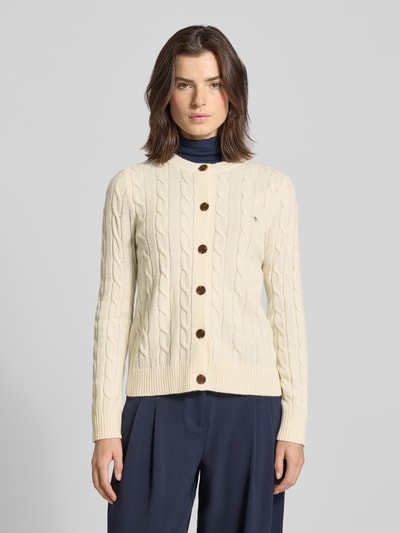 Gant Strickjacke mit Zopfmuster und Label-Stitching Offwhite 4