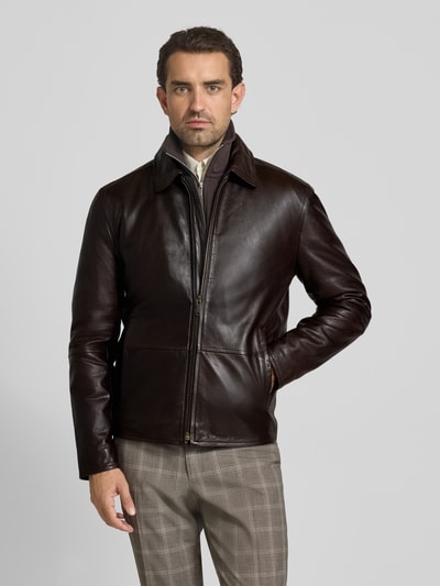 Strellson Regular fit leren jack van echt lamsnappa, model 'KELLAN' Donkerbruin - 4