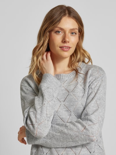 More & More Sweter z dzianiny z ażurowym wzorem Jasnoszary 3