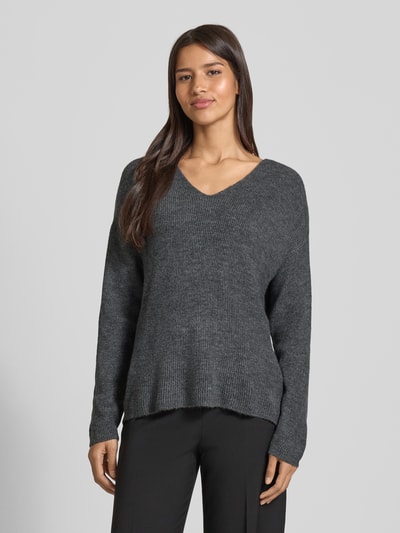 Vero Moda Regular Fit Strickpullover mit V-Ausschnitt Modell 'CREWLEFILE' Mittelgrau 4