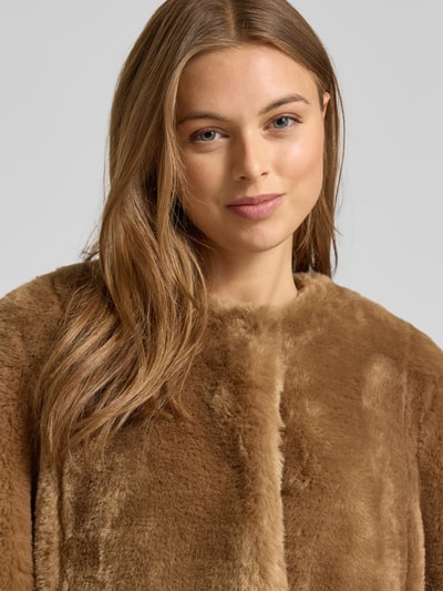 STAND STUDIO Lange jas van imitatiebont met ronde hals, model 'Gracelyn' Donkerbruin - 3