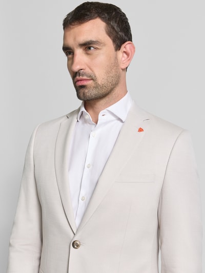 Männermodel draagt Slim Fit Komplettanzug mit Klepzakken van Roy Robson, Materiaalmix met scheerwol, Reverskraag, Nahaufnahme Oberkörper