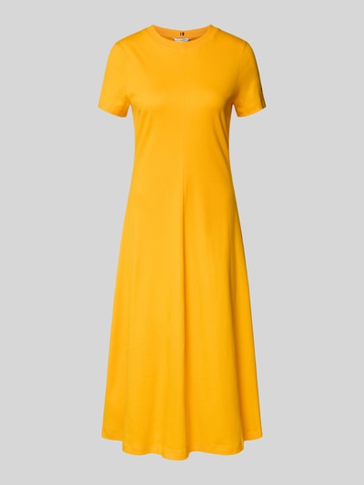 Produktfoto, Midikleid aus reiner Baumwolle von Tommy Hilfiger in Gelb, Optik: Unifarben, Regular-Fit, Midi-Länge, Rundhals, Kurzarm, Logo-Stitching, Materialverarbeitung: Interlock