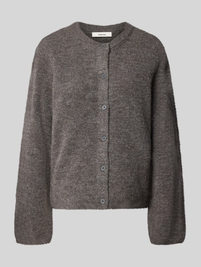 Produktfoto, Regular Fit Strickjacke aus Woll-Mix mit Alpaka-Anteil Modell 'LULU NEW' von Selected Femme, jednokolorowy efekt, krój regular fit, listwa guzikowa, dekolt okrągły, długi rękaw, prążkowane zakończenie rękawów i dołu, dzianina, mieszanka wełny
