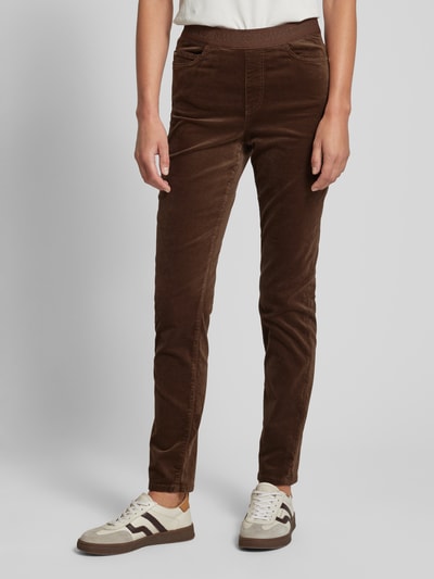 Marc Cain Slim fit stoffen broek met elastische band met label Donkerbruin - 4