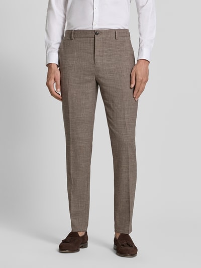 Męski model nosi Slim Fit Anzughose mit Woll-Anteil Modell 'SLIM-OASIS' od SELECTED HOMME, melange, krój slim fit, twill, widok z przodu, ujęcie całej sylwetki