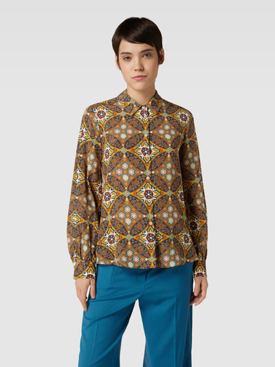 Weekend Max Mara Overhemdblouse van zijde met all-over motief, model 'ORONTE' Mosterdgeel - 4