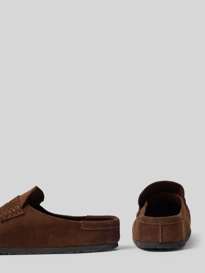 Produktfoto, Clogs aus Veloursleder Modell 'Naples Wrapped' von Birkenstock in Braun, abgerundete Spitze, Schlupfform, Absatzhöhe 2 cm, Schafthöhe 3 cm, Schaftweite 7 cm, für Herren