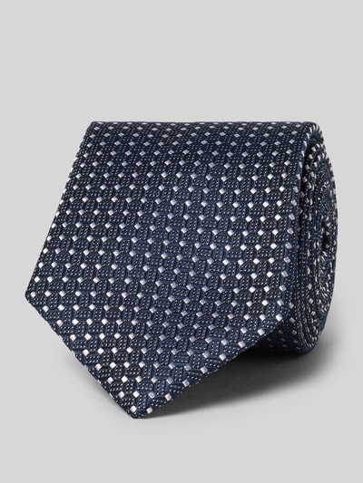 Productfoto, Krawatte aus reiner Seide mit Label-Detail van Willen, donkerblauw, klassiek patroon, breedte 8 cm, fijne zijde textuur