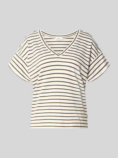Produktfoto, Relaxed Fit T-Shirt aus reiner Baumwolle von s.Oliver RED LABEL, cremeweiß mit braunen Streifen, glatte Struktur