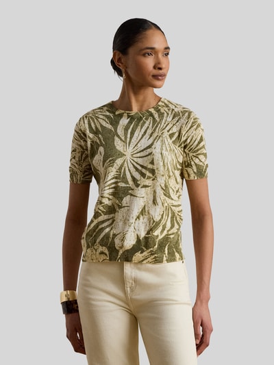Lauren Ralph Lauren Sweter z mieszanki lnu i bawełny z krótkimi rękawami Oliwkowy 4