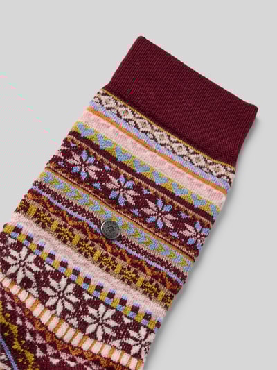 Burlington Wollen sokken van scheerwolmix met logo-applicatie, model 'Isle' Bordeaux - 2